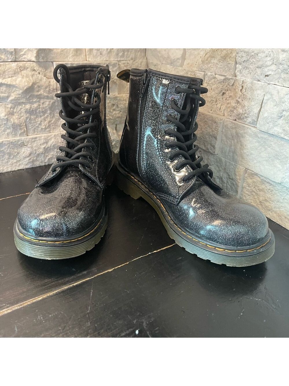 Dr Martens Airwair black boots.  Sparkling BlackStyle 1460 Glitter youth sz 3
